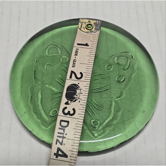 Vintage Green Glass Flat Round Embossed Butterfly Paperweight - Picture 7 of 7